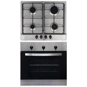 SIA 60cm Stainless Steel Single Electric True Fan Oven  & 4 Burner Gas Burner Hob