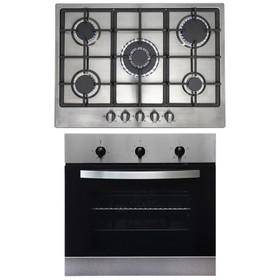 SIA 60cm Stainless Steel True Fan Electric Single Oven And 70cm 5 Burner Gas Hob