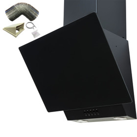 SIA EAG61BL 60cm Black Angled Chimney Cooker Hood Extractor Fan & 3m Ducting Kit