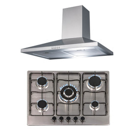 SIA 70cm Stainless Steel 5 Burner Gas Hob And Chimney Extractor Cooker Hood Fan
