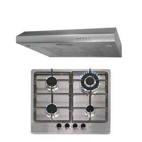 SIA 60cm Stainless Steel 4 Burner Gas Hob & Slim Visor Cooker Hood Extractor Fan