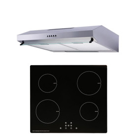 SIA 60cm Black 4 Zone 13amp Plug In Induction Hob And Silver Visor Cooker Hood