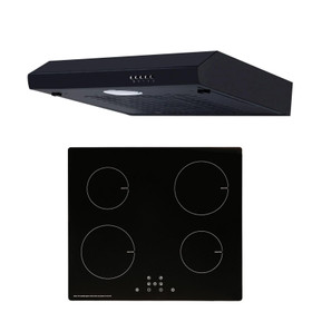 SIA 60cm Black 4 Zone Touch Control Induction Hob & Visor Cooker Hood Extractor