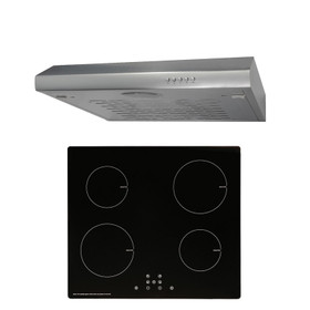 SIA 60cm Black 4 Zone Touch Control Induction Hob And Silver Cooker Hood Visor