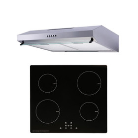 SIA 60cm 4 Zone Black Touch Control Induction Hob And Silver Visor Cooker Hood