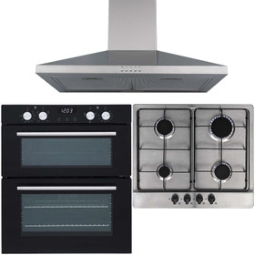 SIA 60cm Electric Built Under Fan Oven, 4 Burner Gas Hob & Cooker Hood Extractor