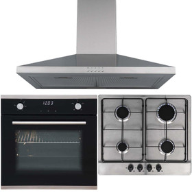 SIA 60cm Touch Control Single True Fan Oven, 4 Burner Gas Hob & Cooker Hood Fan