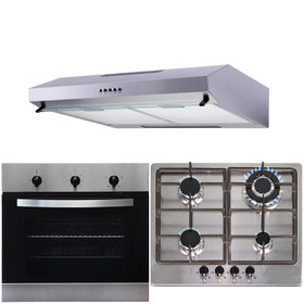 SIA 60cm Stainless Steel Electric Fan Oven, 4 Burner Gas Hob & Cooker Hood Visor