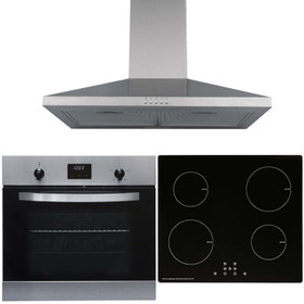 SIA 60cm Single Stainless Steel Oven, 4 Zone Induction Hob & Chimney Cooker Hood