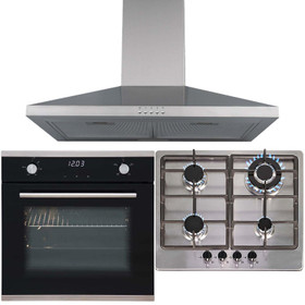 SIA 60cm Single Fan Oven, Stainless Steel 4 Burner Hob & Chimney Cooker Hood