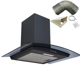 SIA CGHS60BL 60cm Black Smoked Curved Glass Cooker Hood Extractor And 1m Ducting