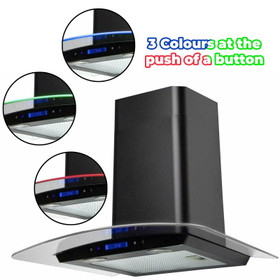 SIA 60cm Black Touch Control LED Edge Lit Curved Glass Cooker Hood Extractor Fan