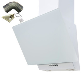 SIA EAG61WH 60cm White Angled Chimney Cooker Hood Extractor Fan & 1m Ducting Kit