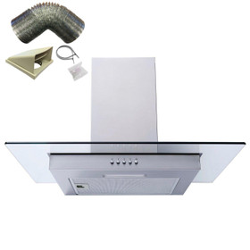 SIA FL60SS 60cm Flat Glass Stainless Steel Chimney Cooker Hood Fan & 1m Ducting