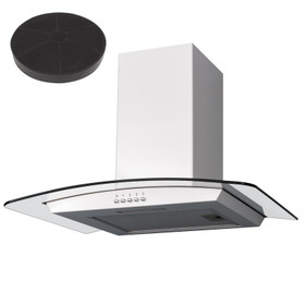 SIA 60cm White Curved Glass Cooker Hood Kitchen Extractor Fan And Carbon Filter