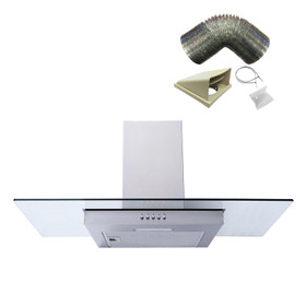 SIA FL90SS 90cm Flat Glass Stainless Steel Chimney Cooker Hood Fan & 1m Ducting