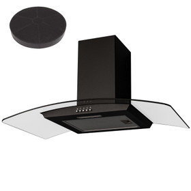 SIA CGH80BL 80cm Curved Glass Black Cooker Hood Extractor Fan And Carbon Filter