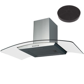 SIA CGH80SS 80cm Stainless Steel Curved Glass Cooker Hood And Carbon Filter