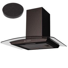 SIA CGH70BL 70cm Curved Glass Black LED Cooker Hood Extractor And Carbon Filter