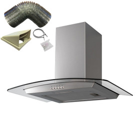 SIA CGH70SS 70cm Curved Glass/Stainless Steel Chimney Cooker Hood And 3m Ducting