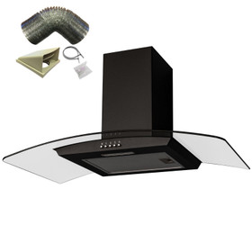 SIA CGH80BL 80cm Curved Glass Black Cooker Hood Extractor Fan And 1m Ducting Kit