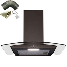 SIA 60cm Curved Glass Black Chimney Cooker Hood Kitchen Extractor & 3m Ducting