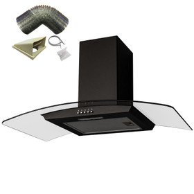 SIA CGH90BL 90cm Black Curved Glass Chimney Cooker Hood Extractor and 1m Ducting