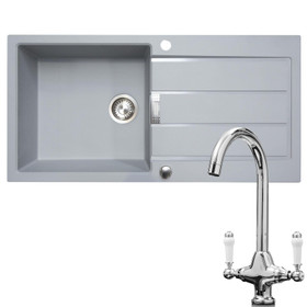 Franke 1.0 Bowl Grey Reversible Kitchen Sink w/ Waste & KT2 Chrome Mixer Tap