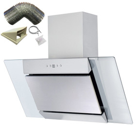 SIA 90cm Stainless Steel Angled Glass Chimney Cooker Hood Extractor & 1m Ducting