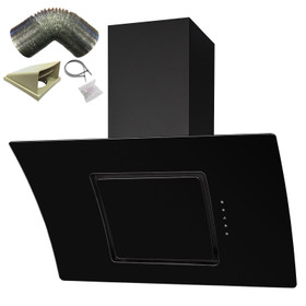 SIA 90cm Black Touch Control Angled Curved Glass Cooker Hood And 1m Ducting Kit