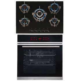 SIA BISO11SS 60cm Black Single Electric Fan Oven & 70cm 5 Burner Gas Glass Hob