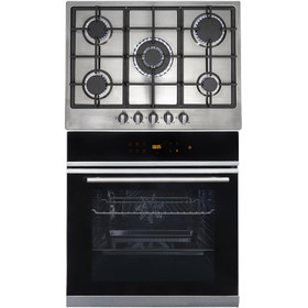 SIA BISO6SS 60cm Black Single Electric True Fan Oven & R6 5 Burner Steel Gas Hob