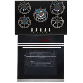 SIA BISO12PSS 60cm Black Pyrolytic Single Electric Oven & R8 70cm Gas Glass Hob