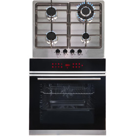 SIA BISO11SS 60cm Black Single Electric True Fan Oven & 4 Burner Steel Gas Hob