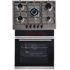 SIA BISO12PSS 60cm Black Pyrolytic Single Electric Oven & 5 Burner Steel Gas Hob