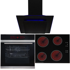 Black Touch Control 13 Function Single Fan Oven, 60cm Ceramic Hob & Angled Hood