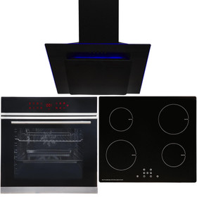 Black Touch Control Pyrolytic Single Fan Oven, Induction Hob & Angled Hood