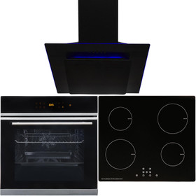 Black Touch Control 10 Function Single Fan Oven, 13A Induction Hob & Angled Hood