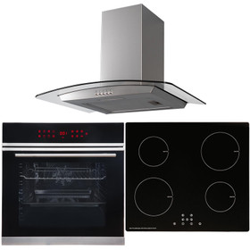 Black 13 Function Touch Control Single Fan Oven, 13A Induction Hob & Curved Hood