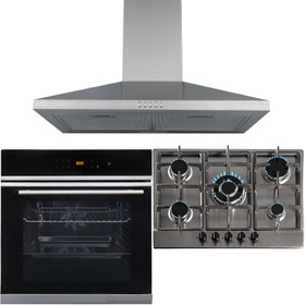 10 Function Single Fan Oven, 70cm 5 Burner Steel Gas Hob & Chimney Cooker Hood