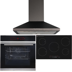 Black Pyrolytic True Fan Single Oven, 5 Zone Induction Hob & Chimney Extractor