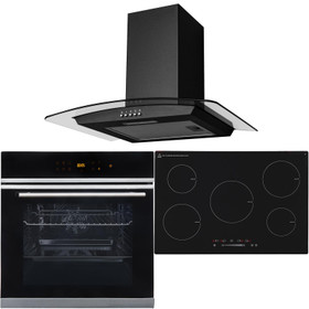 Black 10 Function True Fan Single Oven, 5 Zone Induction Hob & Curved Extractor