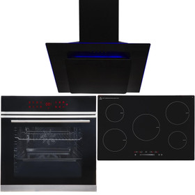 Black Pyrolytic True Fan Single Oven, 5 Zone Induction Hob & Angled Extractor