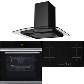 Black 10 Function Touch Control Single Oven, 5 Zone Ceramic Hob & Curved Hood