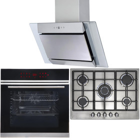 Pyrolytic 13 Function Single Oven, 70cm 5 Burner Stainless Gas Hob & Angled Hood