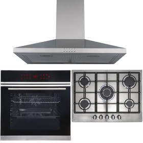 Pyrolytic Single Oven, 70cm 5 Burner Stainless Gas Hob & Chimney Cooker Hood