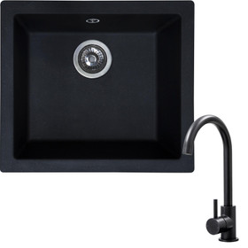 SIA EVOBL 1.0 Bowl Black Composite Undermount Kitchen Sink & KT6BL Mixer Tap