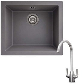 SIA EVOGR 1.0 Bowl Grey Composite Undermount Kitchen Sink & KT5BN Mixer Tap