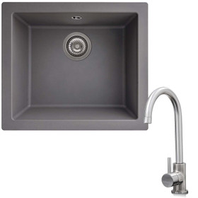 SIA EVOGR 1.0 Bowl Grey Composite Undermount Kitchen Sink & KT6BN Mixer Tap