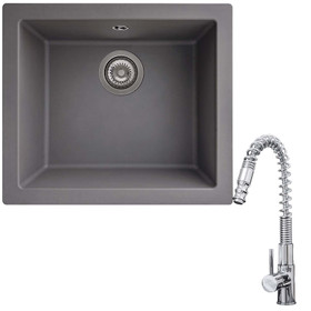 SIA EVOGR 1.0 Bowl Grey Composite Undermount Kitchen Sink & KT7 Pull-out Tap